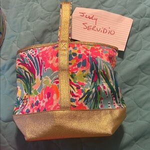 Lilly Pulitzer Colorful Patterned wine bottle/misc Bag with Gold Accents.